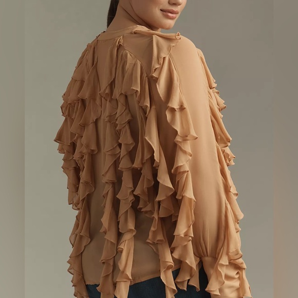 NWT By Anthropologie Sheer Ruffle Buttondown Blouse Size 1X - Picture 4 of 13